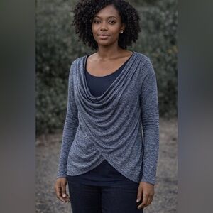 White House Black Market Draped Front Long Sleeve Top - XXS